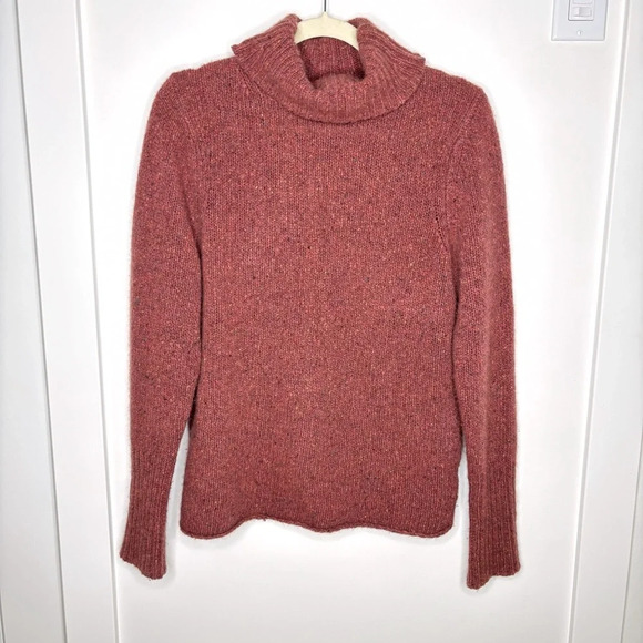 360 Cashmere Turtleneck Sweater Brown Muted Pink Confetti Size M - Picture 1 of 5